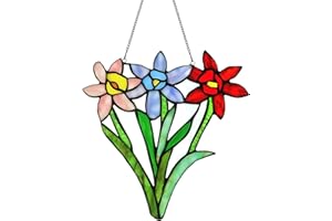 KARHUIMOYI Tiffany Style Window Panel, Stained Glass Window Panels, Suncatchers Colorful Daffodils