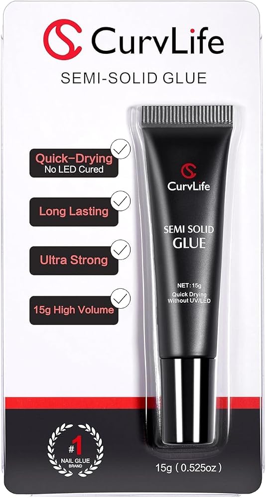 CurvLife Semi Solid Nail Glue, 15g Strong Nail Glue for Press On Nails | No UV Lamp Needed, Air-Dry Nail Glue Gel Has Gap-Fil