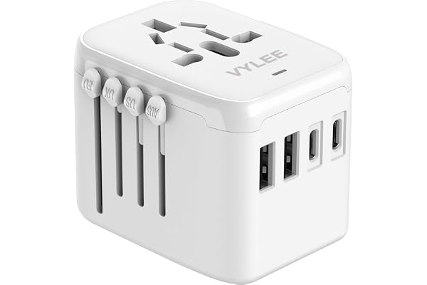 VYLEE Universal International Power Travel Plug Adapter, 5 in 1 European Travel Plug Adapter W/ 3.5A 2xUSB-A and 2xUSB C Wall