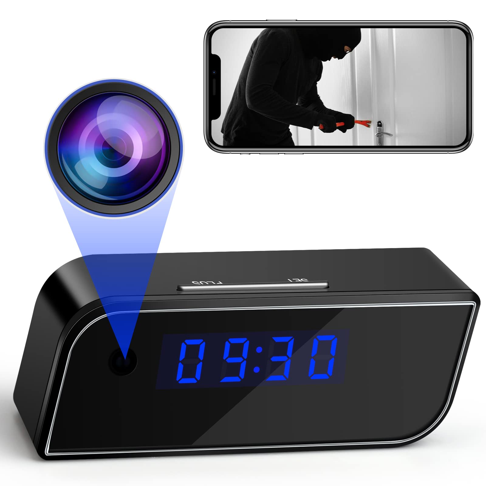 Greenbrook Electrical Spy Camera, 1080P HD WiFi in Clock Secret Surveillance Security Cameras with Night View Smart Tracking with Baby Pet Motion Detection for Indoor/Outdoor, Black