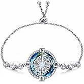 WINNICACA Valentine’s Day Gifts for Wife Compass Bracelet Anklet 925 Sterling Silver Celtic Knot Bracelets for Women Compass Jewelry with Blue Crystal Graduation Gifts for Sisters Daughter Wife