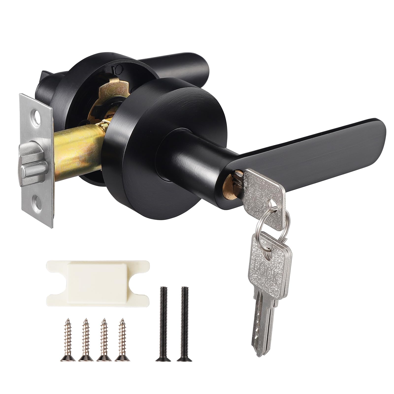 Coolty Lever Door Handle with Lock and Key, Entrance Door Handle Set, Exterior Door Handle Front Lockset for Bedroom/Bathroom/Office/Work Place (Black)