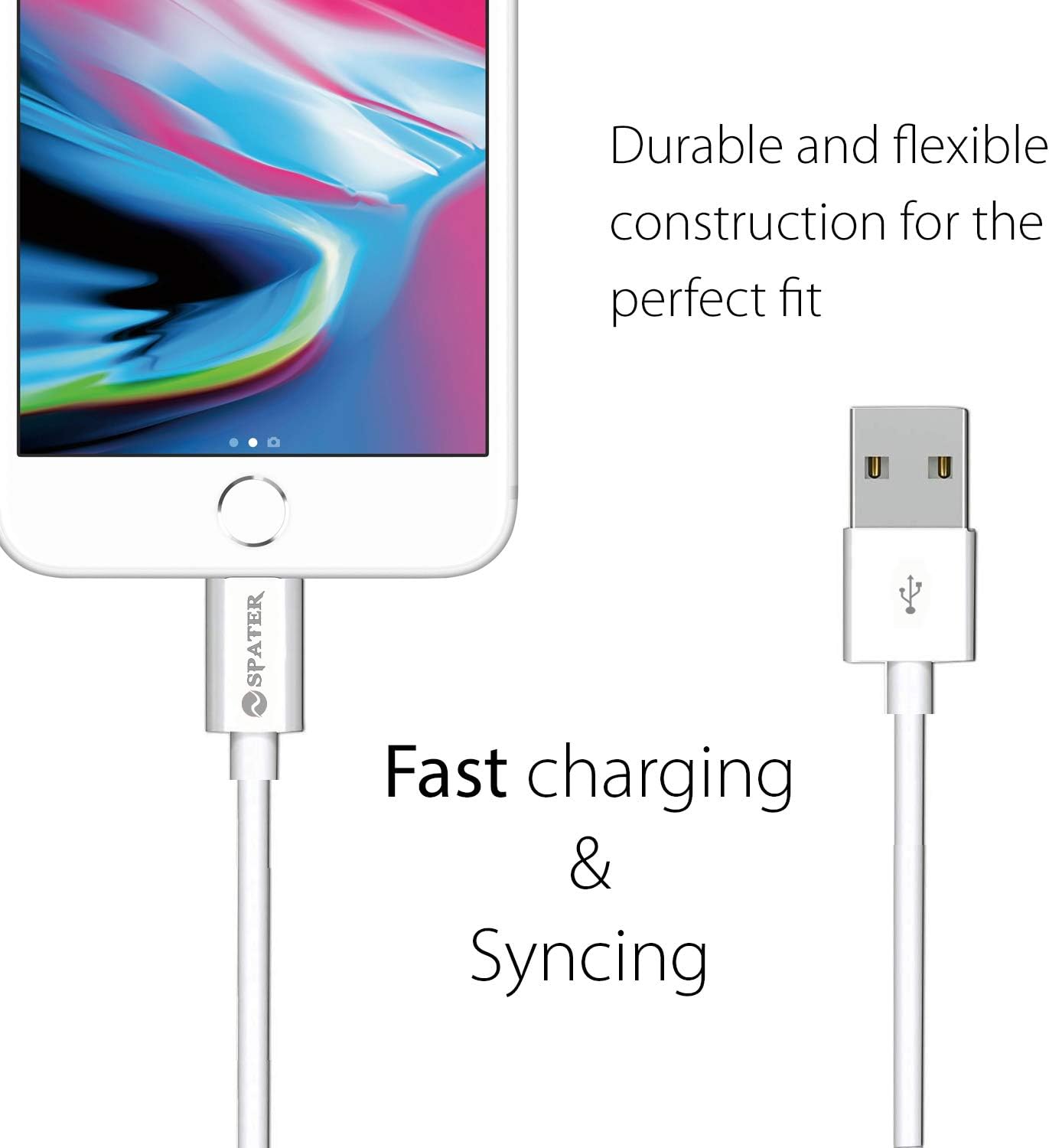 USB Charger, Spater Travel Home Wall Charger and a Charging Cable C ompatible with iPhone X, iPhone 8, iPhone 7, iPhone 6, iPhone 5, iPad Mini, iPod Touch, iPods (White): Home Audio & Theater
