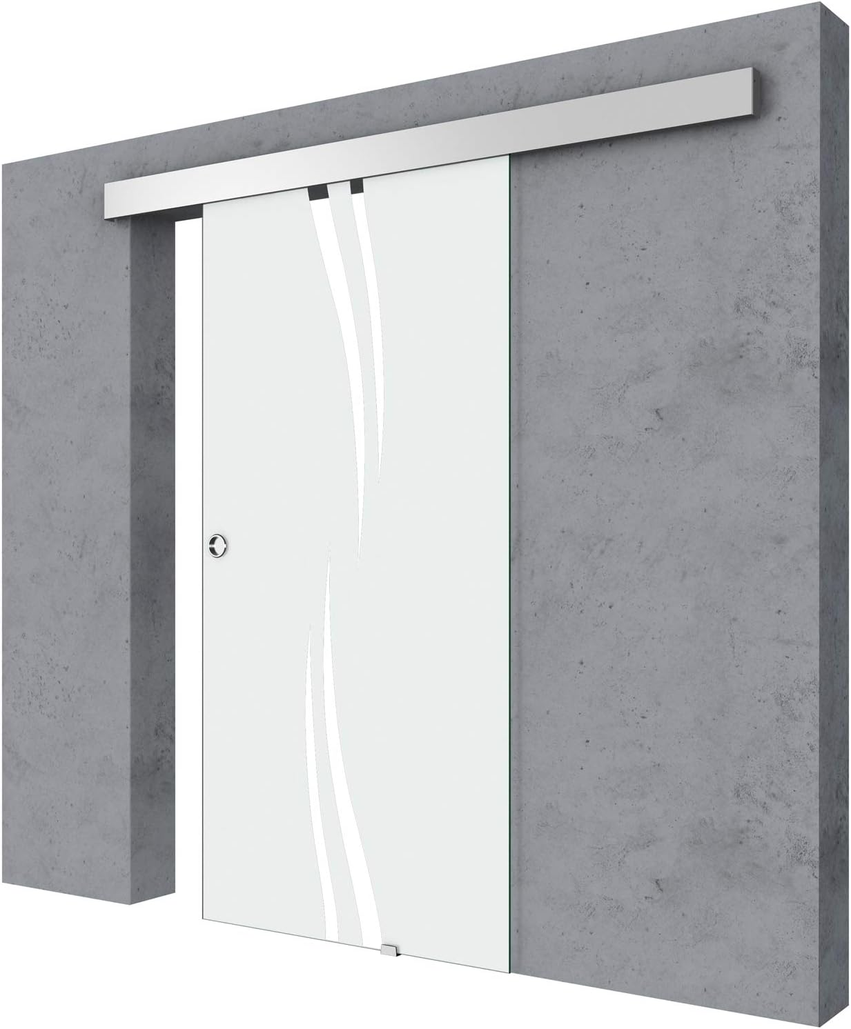Durovin 1025mm Internal Sliding Glass Door - Vertical Swirls - Round Handle - with Soft Close