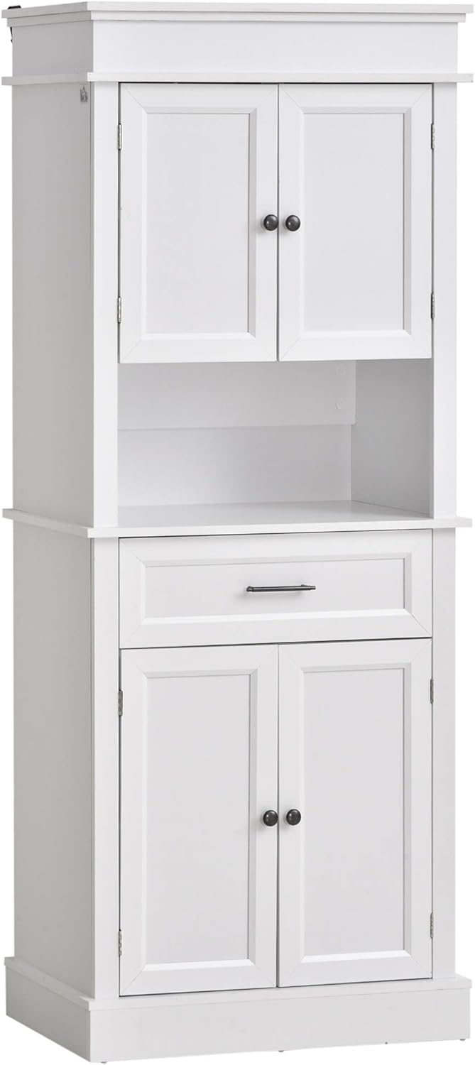 HOMCOM Traditional Freestanding Kitchen Pantry Cabinet Cupboard with Doors and Shelves, Adjustable Shelving, White: Furniture & Decor