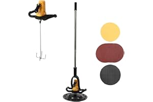 BULELULA Concrete Trowel with Mixing Rod, Concrete Mixer, 80-200RPM Wall Smoothing Polishing Machine with Extension Rod Electric Plaster Mortar Cement Putty Trowel 1680W (Yellow)