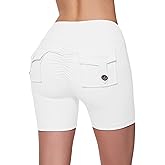 AugIris Workout Biker Shorts for Women with 2 Cargo Pockets High Waisted Scrunch Butt Lifting Gym Running Athletic Shorts