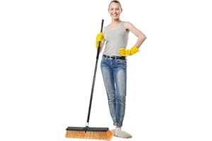 PBHEPJ 18 Inchs Push Broom Outdoor Heavy Duty, Shop Broom with 60" Long Bandle for Cleaning Outdoor or Indoor Tile, Garage, Shop, Deck, Concrete, Wood, Stone, Patio Floor