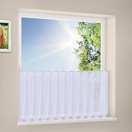 Scheibengardine Querstreifen Bestickt 60 cm hoch | Breite der Gardine durch gekaufte Menge in 15,5 cm Schritten wählbar (Anfe