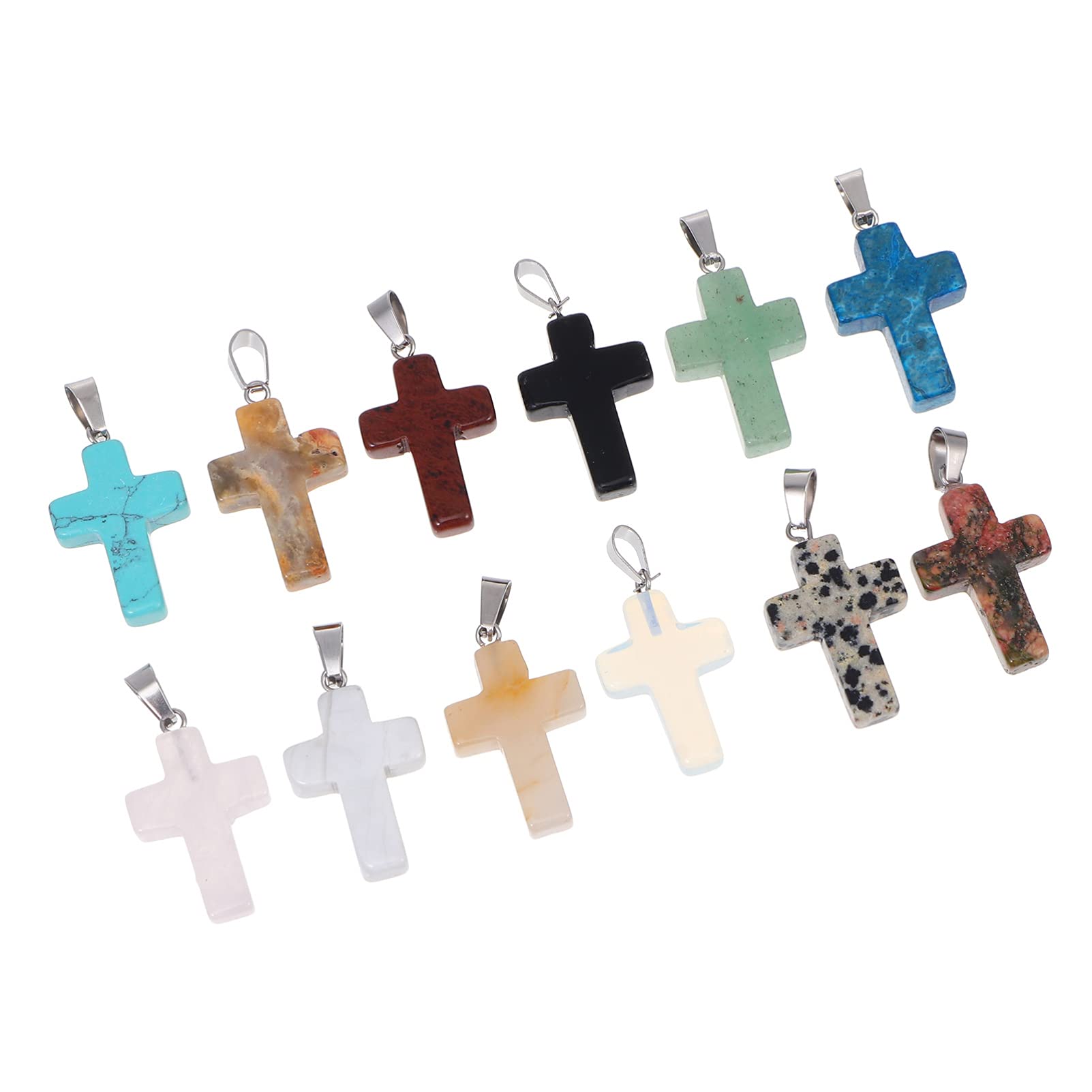 Artibetter 12Pcs Cross Pendant Natural Stone Cross Pendant Cross Gemstone Charms Colorful Cross Charm for DIY Jewelry Projects