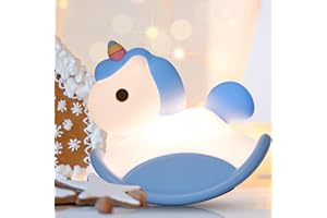 LEIFEOSH Night Light for Kids Rocking Horse Night Light for Bedroom Cute Night Light for Baby Silicone Nursery Light Touch LED Rechargeable Lamp Great Gifts for Girls and Boys, Blue