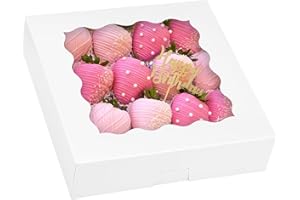Moretoes 24pcs Bakery Boxes, 10x10x2.5 Inches Auto-Popup Pie Boxes for Cookies, Chocolate Covered Strawberries, Pies, Donuts, Muffins
