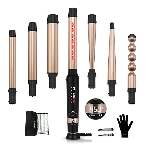 7-in-1 Infrared Curling Iron Wand Set, Dual Voltage Curling Wand