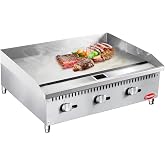 CHUMART 36" Commercial Countertop Griddle, 3 Burners Gas Griddle, 90000 BTU Output, Stainless Steel Flat Top Grill Hot Plate with Natural Gas and Propane Conversion Kit for Restaurant,Food Truck