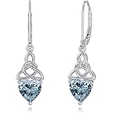 Seiyang Celtic Knot Earrings 925 Sterling Silver Celtic Dangle Drop Earrings with 12 Months Heart Birthstone Irish Good Luck Jewelry Gifts for Women