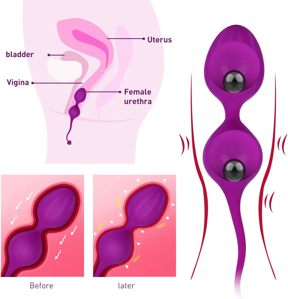 Kegel Exercise Balls for Women Ben Wa Weight Balls for Women Pelvic Exercise Ball Tightning Bladder Control Devices Silicone Luvsex: Health & Personal Care