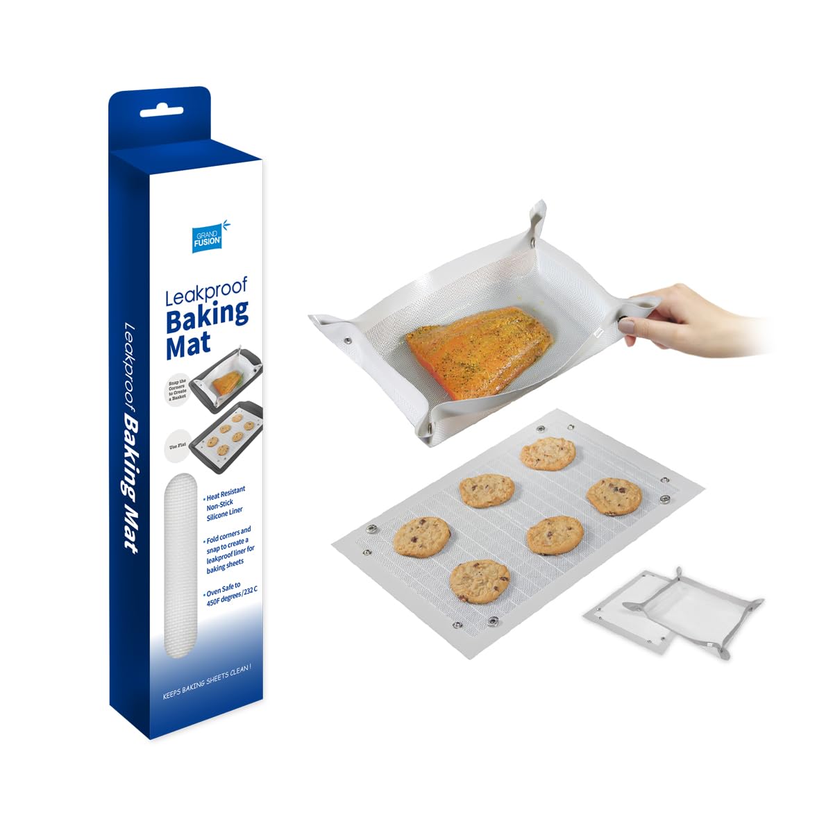 Grand Fusion 2 in 1 Silicone Baking Mat and Tray with Snap Together Corners. BPA Free 30 x 40 cm Non Stick, Leakproof and Oven Safe to 230 Degrees Celsius