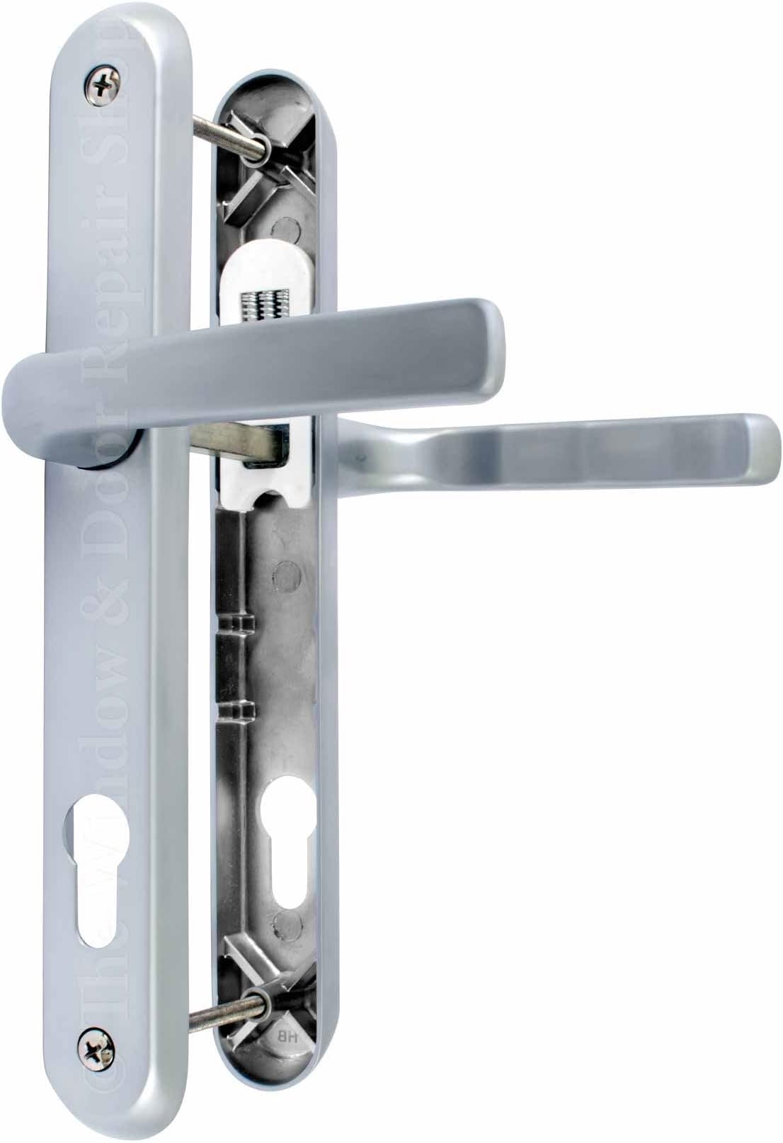 Avocet Polished Satin Silver 'Affinity' Door Handle Set 92PZ 92mm Sprung Lever / Lever Pair - Screw to Screw fixings 215mm UPVC PVC PVCu