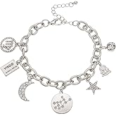 Madison Tyler Personalization Collection Gold Plated Zodiac Constellation Symbol | Name Plate | Moon | Constellation | Star | Stone Charms | Chain Bracelet for Women