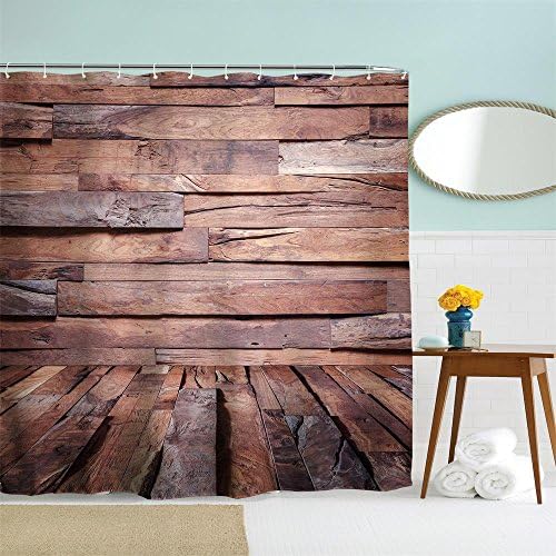 LANGYS Hardwood Hut 3D Waterproof Polyester Shower Curtains Bathroom Divider Curtains Bathroom Decorating (7971 inches)