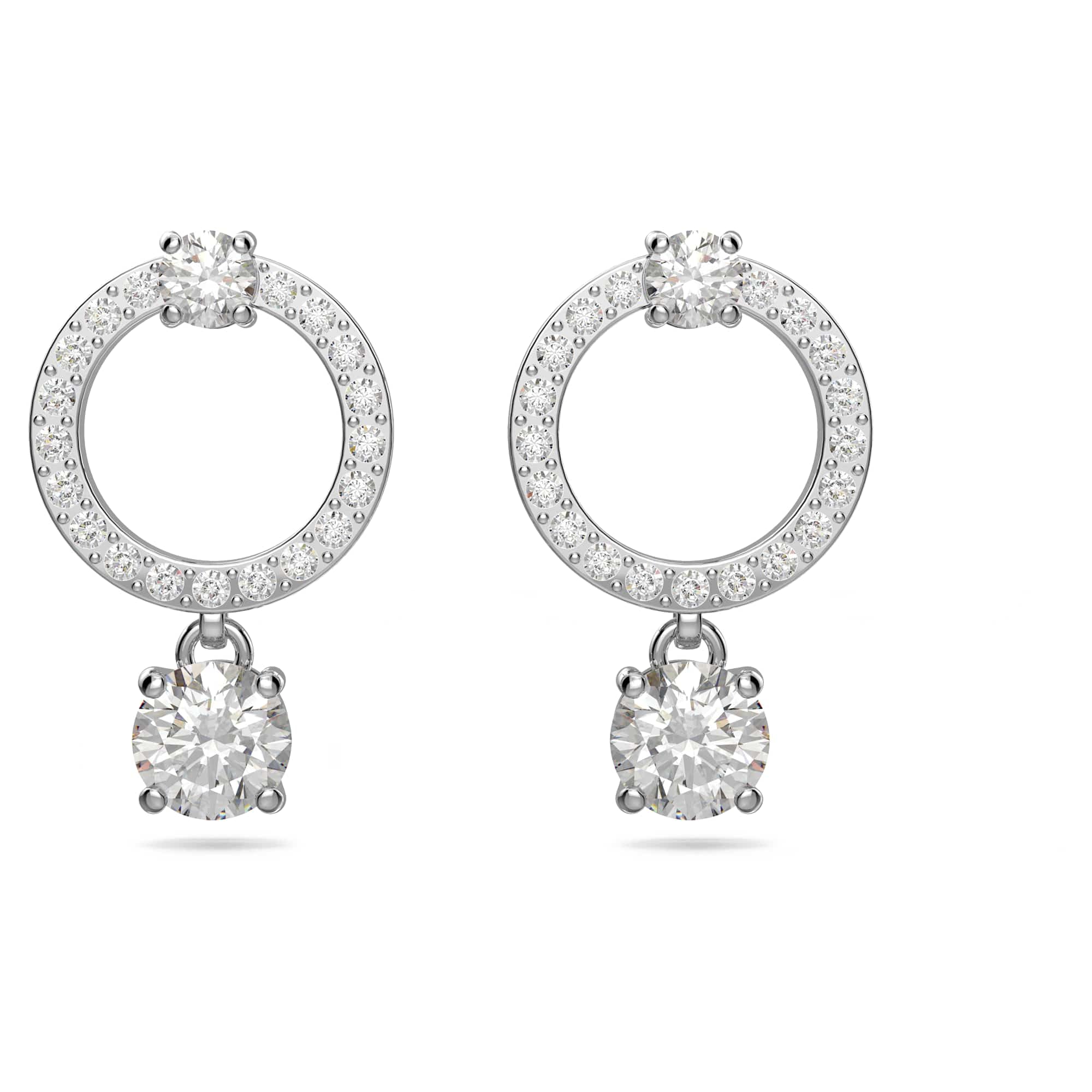 Swarovski Attract hoop earrings, Circle, White, Rhodium plated