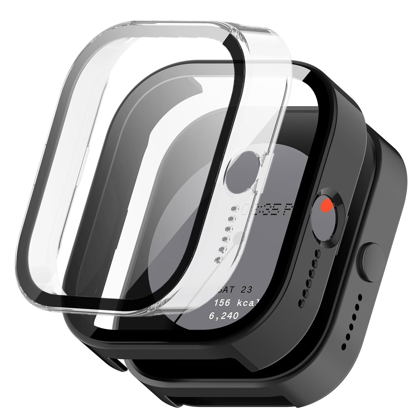 KZIOACSH Case with Tempered Glass for CMF by Nothing Watch Pro,2 Pack Full Coverage Waterproof Hard PC Bumper Cover Ultra-Thin Anti-Scratch Screen Protector Overall Protective Case, Black+Clear