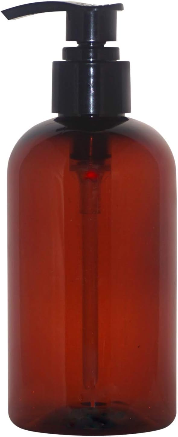 WM - (Pack of 24) 8 oz Amber Lotion, Soap, Shampoo Bottle w/Saddle Black Top