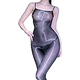 YSGUYILT Body Stockings for Women Sexy Sheer Catsuit Glossy Lingerie Bodystocking Nylon Halter Full Body Stockings