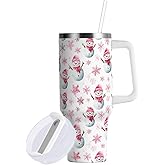 Boccsty Christmas Pink Snowman Insulated Tumblers Winter Snowflake Reusable Stainless Steel Tumbler 40 oz Cup Coffee Travel Mug Water Bottle with Handle & Flip Straw for Home Office Car