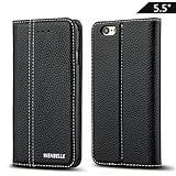 iPhone 6s Plus Wallet Case,WenBelle [Calendula Series] Premium Genuine Leather，cowhide Flip Book Design Case with Stand Feature, Magnetic Closure for Apple iPhone 6 6s plus 5.5 inch(Black)