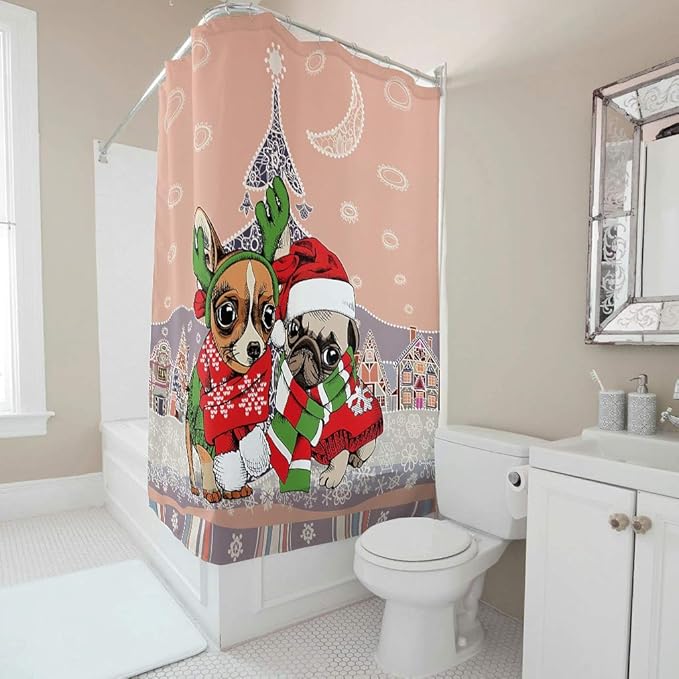 Amazon Com Sheeouis Christmas Flower Animal Printed Decorative Shower Curtain For College Dorm Bathroom Fashion Washable Bathroom Decor Bathtub Curtain Gift For Family White 59x72inch Kitchen Dining
