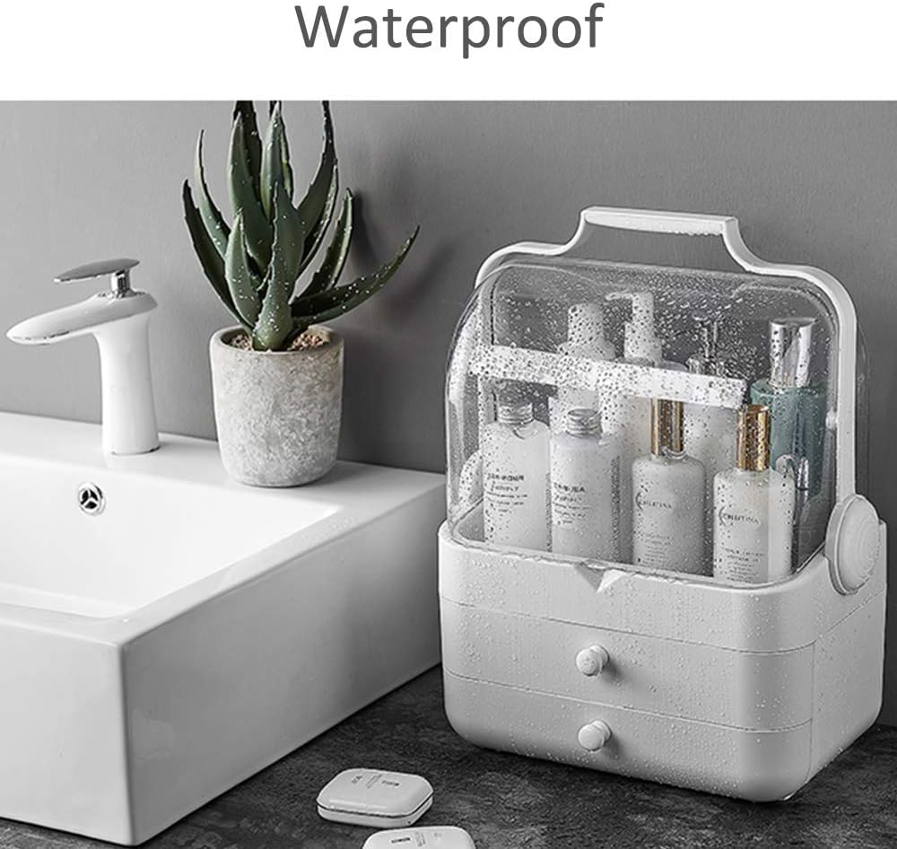 Galapara Cosmetic Organizer Skincare Organizers, Jewelry Makeup Storage Box Container with Dustproof Lid & Drawers, Table Desktop Sundry Case for Dressing Table, Skin Care Products - White