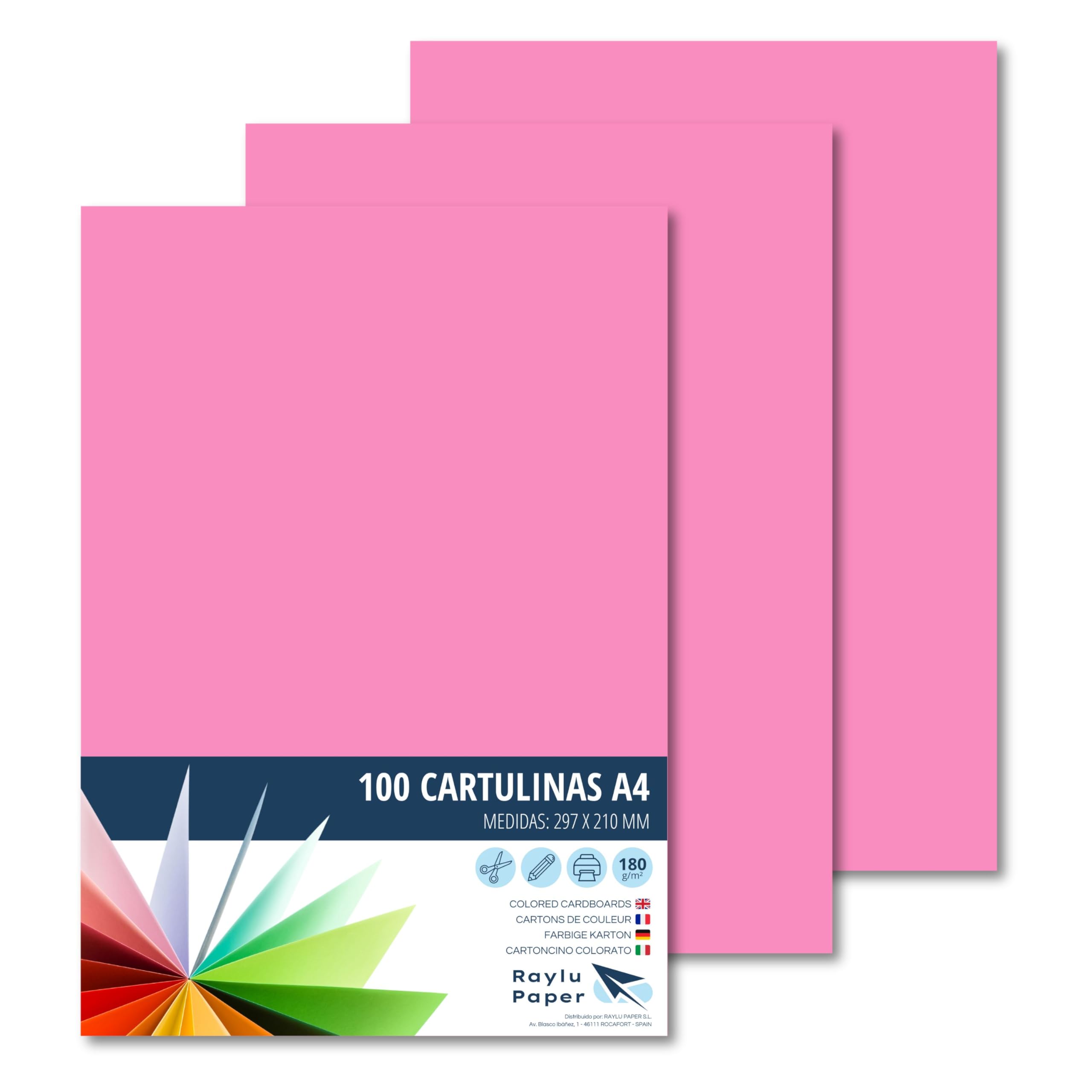 Raylu Paper® A4 Pack of 100 Pink Card 180g 210x297mm Soft Touch Ideal for Binding Office Work Drawing Crafts Suitable for School Use (Gum Pink) — image 1