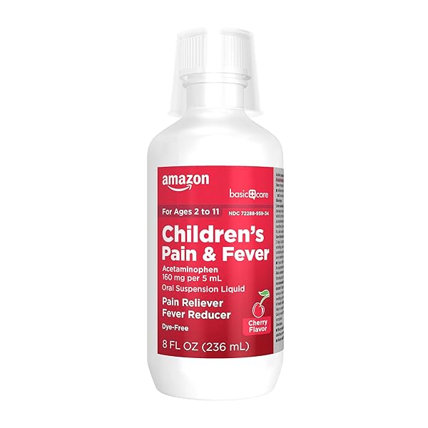 AMAZON BASIC CARE CHILDREN’S PAIN AND FEVER, ACETAMINOPHEN 160 MG PER 5 ML ORAL SUSPENSION, DYE-FREE CHERRY FLAVOR, 8 FL OZ