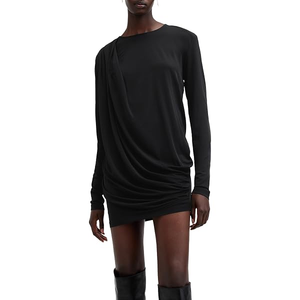 all saints black long sleeve dress AllSaints mina printed long sleeve maxi dress in black and gold