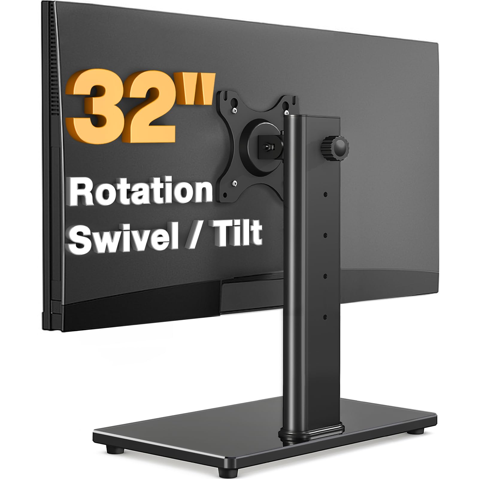 Photo 1 of Single Monitor Stand VESA Mount for 13-32 Inch Screens, Free-Standing Monitor Riser with Swivel Tilt Rotation Height Adjustable, Universal Desk Stand up to 44lbs, VESA 75x75, 100x100mm