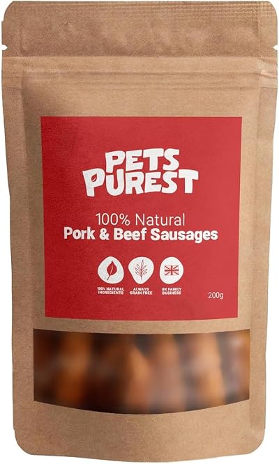 Pets Purest Natural Dog Treat Chews Pork Beef Sausage Meat 200g