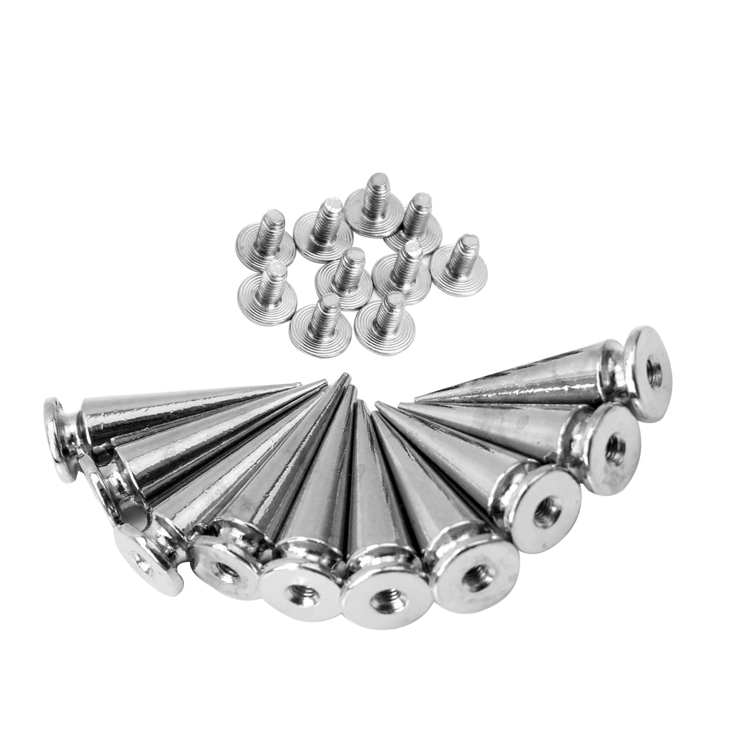 Weddecor Brass Cone Shape Screwback Spikes Studs Punk Style for Decorating DIY Leathercraft, Goth Clothing, Fashion Accessories, 10mm x 29mm, Silver, 10pcs