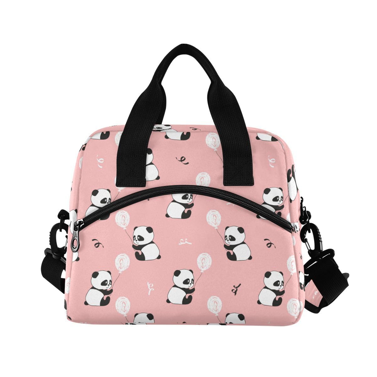 ALAZA Lunch Bags for Women Girls Boys, Cute Panda Bears Balloons Insulated Lunch Box with Shoulder Straps and Handle, Crossbody Tote Lunch Bag for School Office