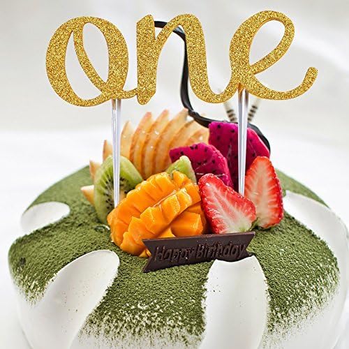 Adeeing Handmade 1st First Birthday Cake Topper Decoration - One - with Double Sided Gold Glitter