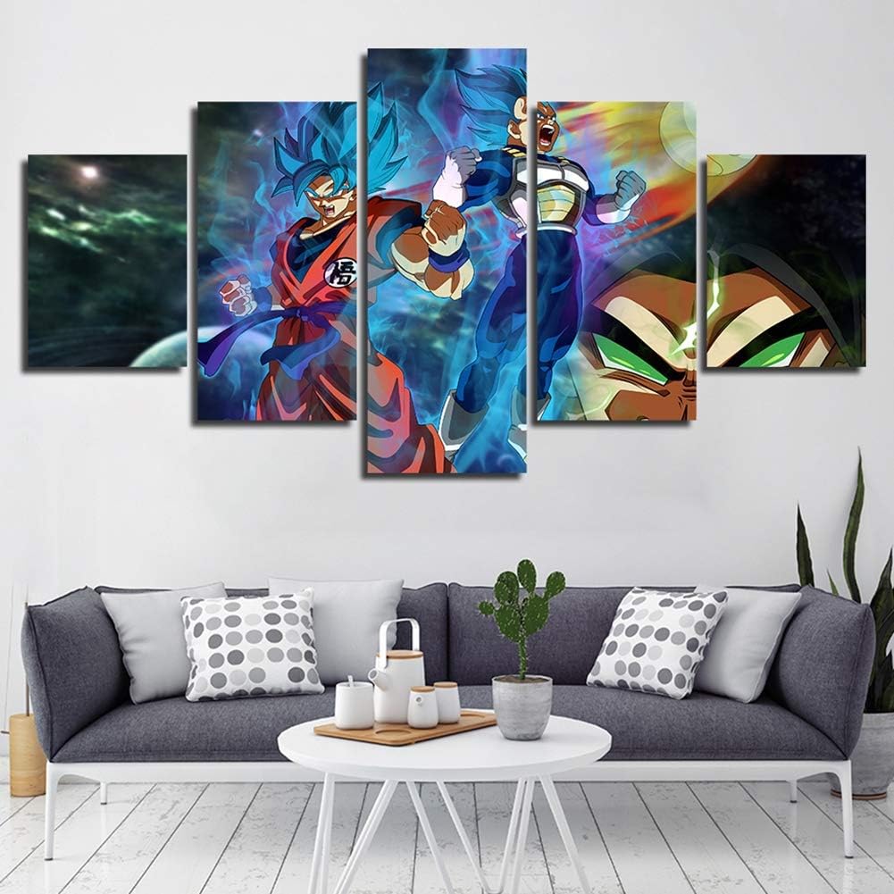 Super Saiyan Poster Wall Art Prints On Canvas Goku Vegeta Picture Canvases Print 5 Panel Dragon Ball Paintings Artwork Home Decor