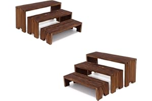 Yikaroeli Display Wood Risers Wooden Stand 3 Tier Wood Racks Decorative Rectangular, 2 Set 6 Piece Cupcake Stands Cologne Perfume Organizer Dessert Showcase(Brown)