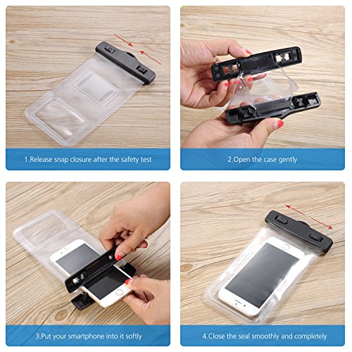Wibo Universal Waterproof Phone Case CellPhone Dry Bag Pouch with Armband & Strap for iPhone8,7 Plus, 6S/5S/SE, Galaxy S8/S6/S7 Edge, LG,Sony,HTC, MP3 player (Clear) - Thumbnail 6