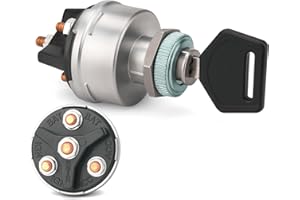 MGI SpeedWare 4-Position Universal Ignition Key Switch for 12V Car, Truck, Tractor, Trailer, Forklift - Acc/Off/IGN/(Start)