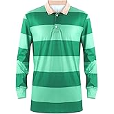 Halloween Costume Steve Green Striped Shirt Clues Outfits Adult Men, Striped Polo Shirt, Long Sleeve Novelty T-Shirts Tops