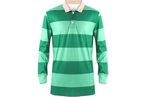 FONYFA Halloween Costume Steve Green Striped Shirt Clues Outfits Adult Men, Striped Polo Shirt, Long Sleeve Novelty T-Shirts Tops