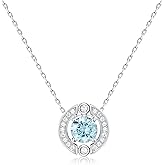 Birthstone Halo Necklace for Women Sterling Silver Platinum Plated Sparkling Gemstone Round Cut Solitaire Pendant Cubic Zirconia Necklaces Clear Crystal Meaningful Jewelry Gifts for Women Teen Girls