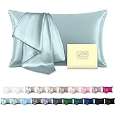 Natural Mulberry Silk Pillowcase for Hair and Skin Queen Size 20"X30" Case with Hidden Zipper Soft Breathable Smooth Cooling Pillow Covers for Sleeping(Haze Blue,1Pcs)
