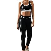popvil Women Workout Sets 2 Piece Criss Cross Back Sports Bra High Waist Leggings Athletic Gym Yoga Outfit