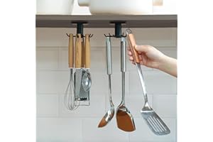 Black Under Cabinet Kitchen Utensil Hook, 360° Rotating Utensils Hanger Hook for Kitchen and Bathroom Hanging Rack for Tools/